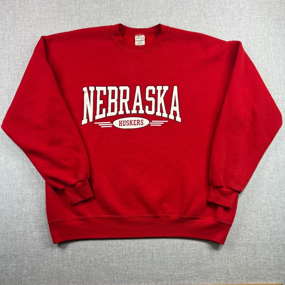Vintage Nebraska Huskers Crew‎ Sweatshirt Mens XL MJ Soffe Red College Varsity